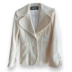 Marvin Richards Jacket Wool Blazer Pea Coat White Cream Ivory Womens Size XS‎
